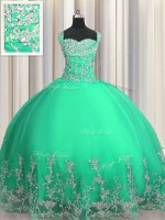 Low Price Organza Sweetheart Sleeveless Lace Up Beading and Appliques Ball Gown Prom Dress in Turquoise