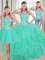 Artistic Sweetheart Sleeveless Brush Train Lace Up 15th Birthday Dress Turquoise Organza