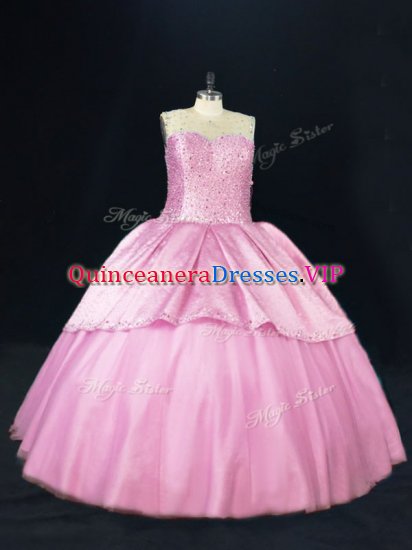 Pink Sleeveless Floor Length Beading Lace Up 15th Birthday Dress - Click Image to Close