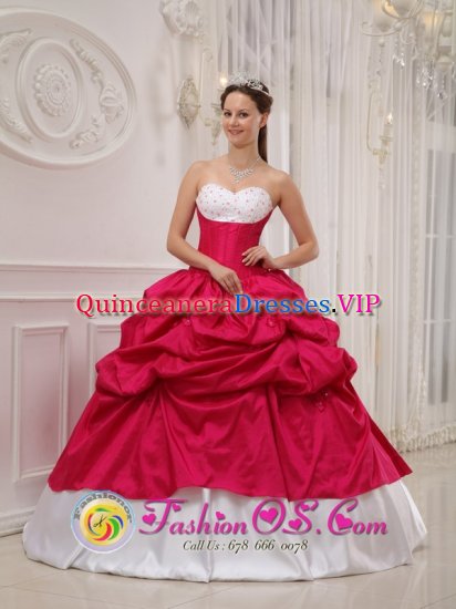 Customize Hot Pink and White Sweetheart Sweet 16 Dress With Pick-ups and Taffeta Beading in Rolling Hills Estates CA - Click Image to Close