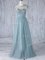 Cap Sleeves Floor Length Appliques Zipper Damas Dress with Grey