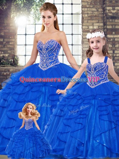 Dynamic Royal Blue Sleeveless Tulle Lace Up Quince Ball Gowns for Military Ball and Sweet 16 and Quinceanera - Click Image to Close
