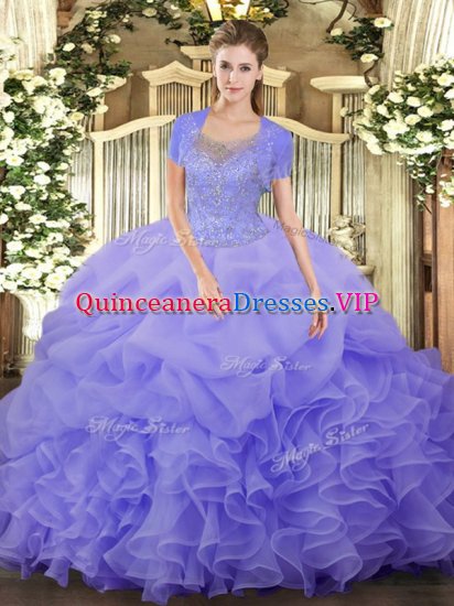 Wonderful Scoop Sleeveless Clasp Handle Sweet 16 Dress Lavender Tulle - Click Image to Close