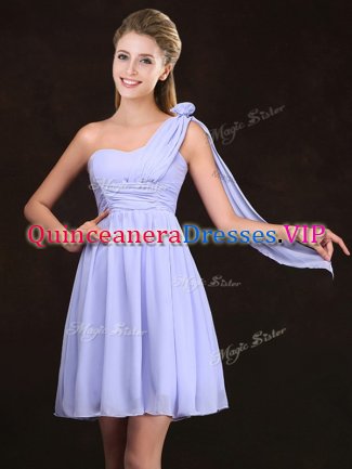 Excellent One Shoulder Sleeveless Ruching and Hand Made Flower Zipper Quinceanera Court Dresses