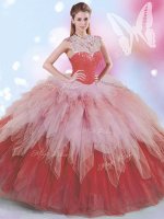 Multi-color Zipper Ball Gown Prom Dress Beading and Ruffles Sleeveless Floor Length(SKU SJQDDT841002-1BIZ)