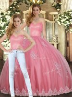 Enchanting Tulle Sweetheart Sleeveless Lace Up Appliques Sweet 16 Dress in Watermelon Red