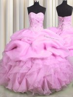 Fantastic Visible Boning Lilac Sweetheart Lace Up Beading and Ruffles and Pick Ups Quince Ball Gowns Sleeveless(SKU PSSW0479-2BIZ)