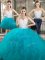 Three Piece White Ball Gowns Sweetheart Sleeveless Tulle Floor Length Lace Up Beading and Ruffles 15th Birthday Dress