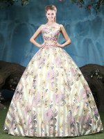 Simple Straps Multi-color Ball Gowns Appliques and Pattern Quince Ball Gowns Lace Up Tulle Sleeveless Floor Length