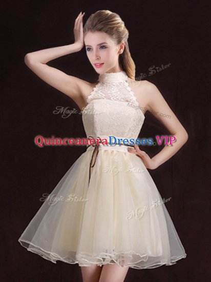 Latest Halter Top Sleeveless Lace and Belt Lace Up Vestidos de Damas - Click Image to Close