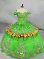 Luxury Sleeveless Satin Floor Length Lace Up Quince Ball Gowns in Green with Embroidery(SKU PSSW1158-7BIZ)