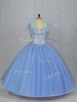 Lovely Blue Lace Up Quinceanera Gown Beading Sleeveless Floor Length
