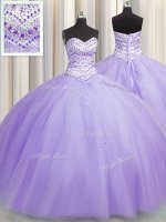Bling-bling Puffy Skirt Ball Gowns 15 Quinceanera Dress Lavender Sweetheart Tulle Sleeveless Floor Length Lace Up(SKU PSSW0528-3BIZ)