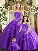 Spectacular Floor Length Ball Gowns Sleeveless Purple 15 Quinceanera Dress Lace Up(SKU SJQDDT1489002-LGBIZ)