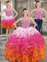 On Sale Three Piece Sleeveless Lace Up Floor Length Beading Quinceanera Gown