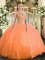 Embroidery Ball Gown Prom Dress Orange Lace Up Sleeveless Floor Length