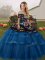 Dazzling Off The Shoulder Sleeveless Brush Train Lace Up Quinceanera Dresses Blue And Black Tulle
