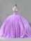 Low Price Lavender Tulle Lace Up Quince Ball Gowns Sleeveless Floor Length Beading