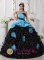 Linkoping Sweden Beaded Decorate and Hand Made Flowers Customize Black and Aque Blue Ruffles Quinceanera Gowns