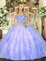 Lavender Sweet 16 Dresses Sweet 16 and Quinceanera with Beading and Ruffles Straps Sleeveless Lace Up