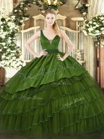 Ball Gowns 15th Birthday Dress Dark Green Straps Organza and Taffeta Sleeveless Floor Length Zipper(SKU SJQDDT1612002-3BIZ)