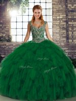 Floor Length Ball Gowns Sleeveless Green Sweet 16 Dress Lace Up