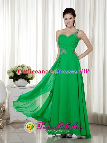 Makawao Hawaii/HI Ankle-length Chiffon Green Beading Quinceanera Dama Dress Empire One Shoulder - Click Image to Close