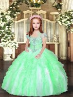 Low Price Sleeveless Floor Length Beading and Ruffles Lace Up Child Pageant Dress