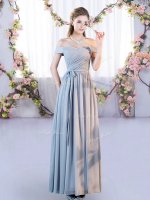 Empire Court Dresses for Sweet 16 Grey Off The Shoulder Chiffon Sleeveless Floor Length Lace Up
