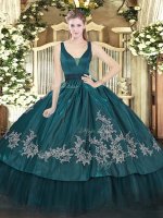 Teal Zipper Straps Beading and Embroidery Quinceanera Dress Organza and Taffeta Sleeveless(SKU SJQDDT1611002-2BIZ)