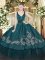 Teal Zipper Straps Beading and Embroidery Quinceanera Dress Organza and Taffeta Sleeveless