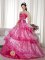 Skei Norway Sweetheart Beading Decorate Hot Pink Taffeta and Organzaand Hand Made Flower Pretty Quinceanera Dress