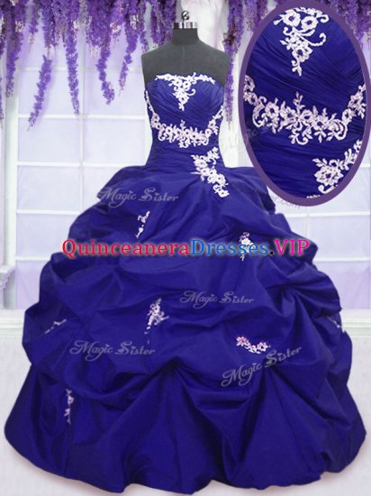 Sleeveless Floor Length Appliques and Pick Ups Lace Up Quinceanera Gowns with Royal Blue - Click Image to Close