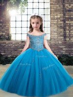 Baby Blue Pageant Dresses Party and Wedding Party with Beading Off The Shoulder Sleeveless Lace Up