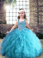 Straps Sleeveless Lace Up Kids Formal Wear Aqua Blue Tulle(SKU PAG1237-11BIZ)
