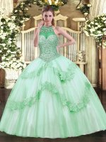 Apple Green Sleeveless Tulle Lace Up Quinceanera Dresses for Military Ball and Sweet 16 and Quinceanera(SKU SJQDDT1049002-3BIZ)