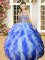 Cheap Blue And White Ball Gowns Sweetheart Sleeveless Organza Floor Length Lace Up Beading and Ruffles Casual Dresses
