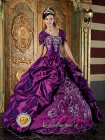 Vitoria Spain Elegent Short Sleeves and Embroidery For Quinceanera Dress With Purple Pick-ups