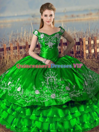 Clearance Green Sleeveless Embroidery and Ruffled Layers Floor Length Quinceanera Dresses - Click Image to Close