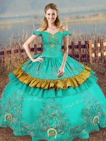 Sleeveless Satin Floor Length Lace Up Quinceanera Dresses in Turquoise with Embroidery(SKU PSSW1158MT-13BIZ)