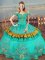 Sleeveless Satin Floor Length Lace Up Quinceanera Dresses in Turquoise with Embroidery