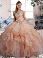 Decent Floor Length Pink Quinceanera Gown Off The Shoulder Sleeveless Lace Up(SKU SJQDDT2089002-6BIZ)