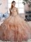 Decent Floor Length Pink Quinceanera Gown Off The Shoulder Sleeveless Lace Up