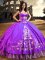 Satin Sweetheart Sleeveless Lace Up Embroidery Military Ball Gown in Purple