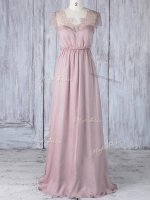 Glorious Pink Dama Dress Prom and Party and Wedding Party with Lace Scalloped Short Sleeves Clasp Handle
