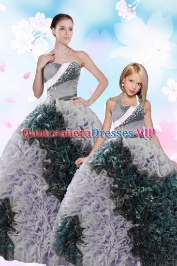 Attractive Sweetheart Sleeveless 15th Birthday Dress Floor Length Sequins and Pick Ups Multi-color Taffeta - Click Image to Close