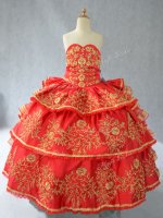 Gorgeous Red Sweetheart Neckline Embroidery and Ruffled Layers Little Girl Pageant Dress Sleeveless Lace Up(SKU PSSWLG075BIZ)