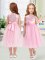 Rose Pink Zipper Scoop Sequins and Hand Made Flower Pageant Gowns For Girls Organza Sleeveless