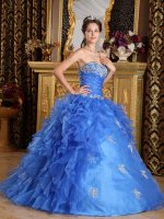 Twin Falls Idaho/ID Classical Strapless Blue Sweetheart Organza Quinceanera Dress With Ruffles Decorate In New York(SKU QDZY137-GBIZ)