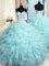 Sleeveless Organza Floor Length Lace Up Sweet 16 Dresses in Aqua Blue with Beading and Ruffles